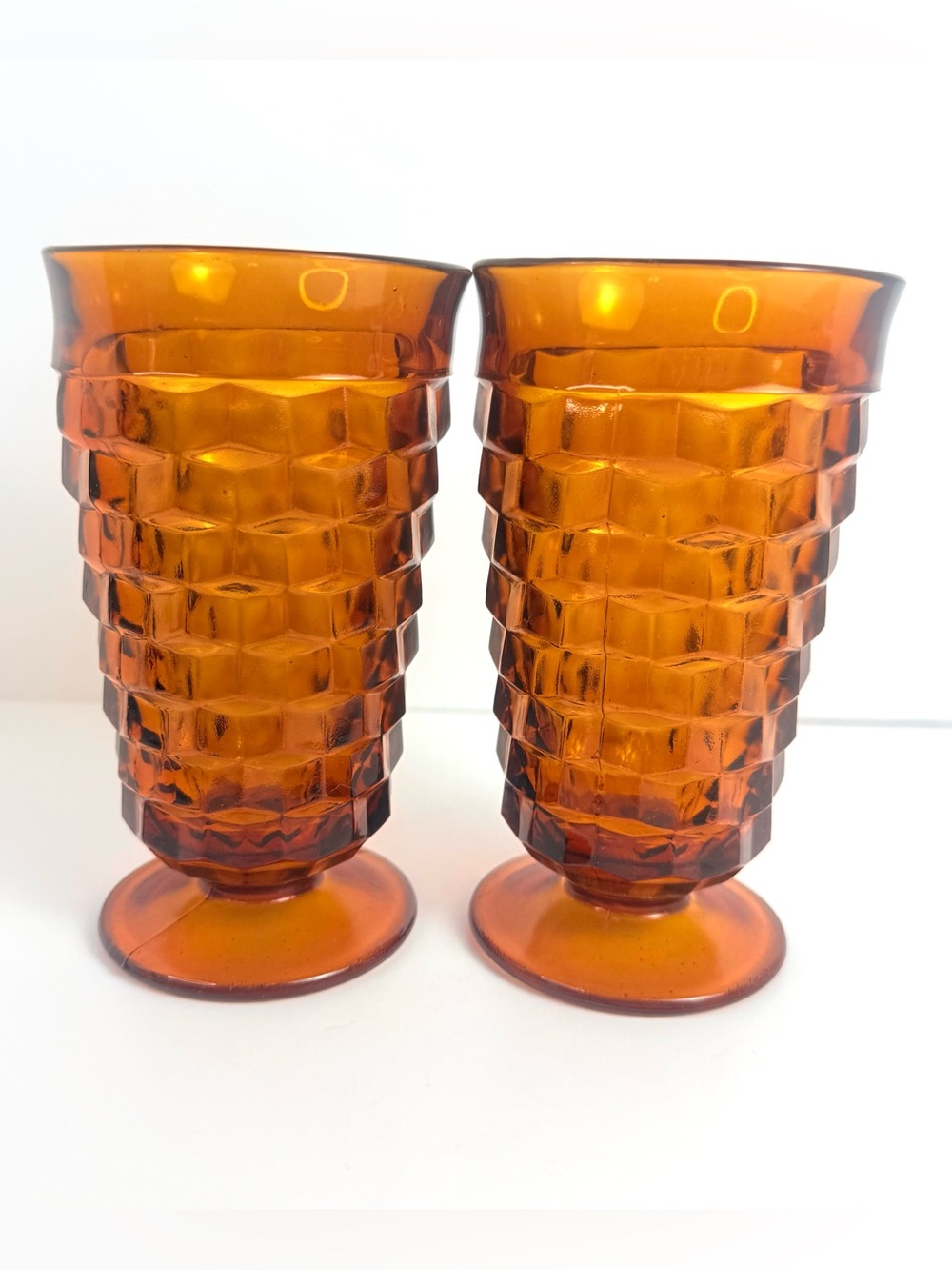 Vintage Mid-Century Modern Indiana Glass Amber Whitehall Goblets 6”  Set of Z